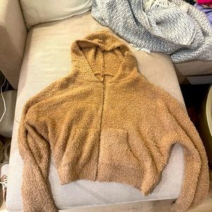SKIMS Soft Light Brown Sherpa/Fur Cropped Hoodie in 2X/3X